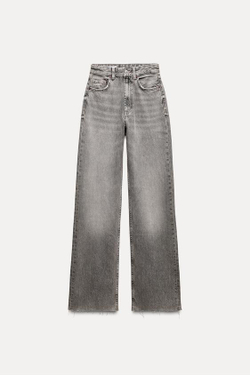 ZARA ДЖИНСЫ TRF WIDE LEG FULL LENGTH С ВЫСОКОЙ ПОСАДКОЙ, СВЕТЛО-СЕРЫЙ