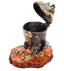 Народные промыслы AM-3278 Шкатулка «Лягушка Ква» (латунь, янтарь)