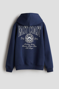 H&M Толстовка с капюшоном и принтом, темно-синий