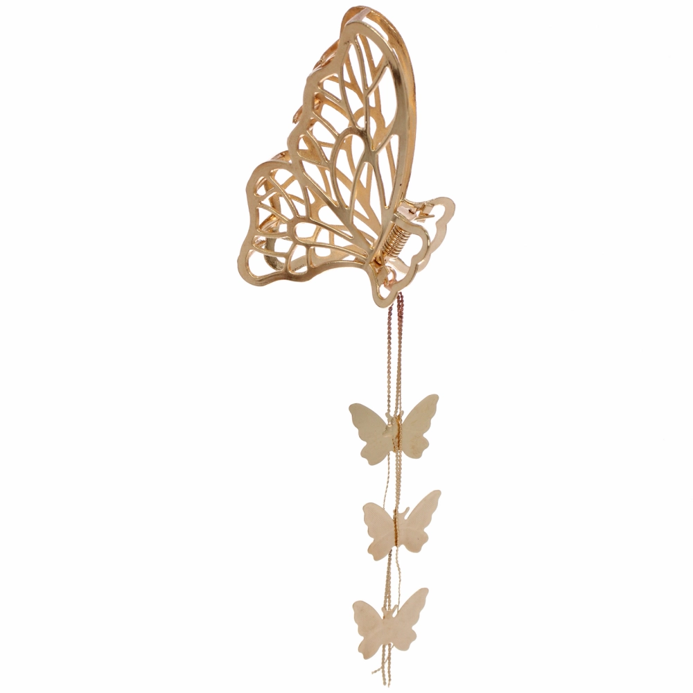 Заколка - краб для волос со стразами на блистере «ДЕ Палма», бабочка, цвет золото и серебро, 11*3см (пакет с подвесом)