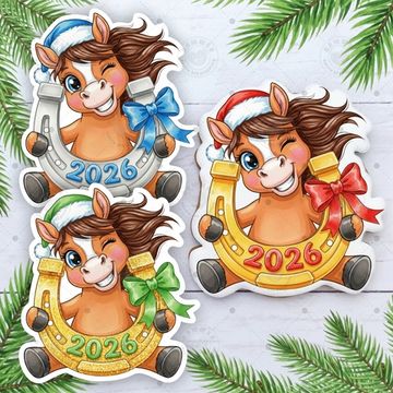 Пряники топперы на Новый год лошади 2026