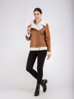 Дубленка авиатор женская натуральная короткая зима Турция