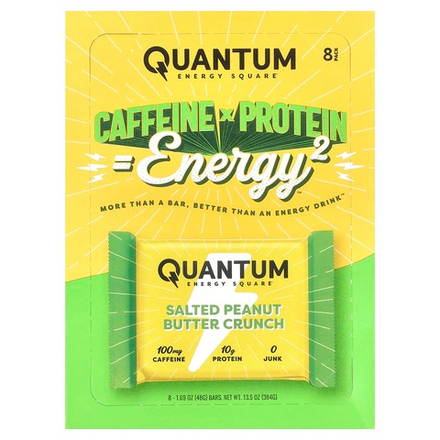 Quantum Energy Square, кранч с соленой арахисовой пастой, 8 батончиков по 48 г (1,69 унции)