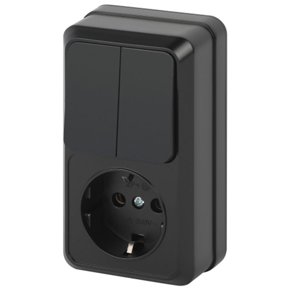 Блок розетка с выключателем Intro Quadro 2-706-05 двойной вертикальный 10-16-А-250В IP20 ОУ антрацит | Intro Quadro