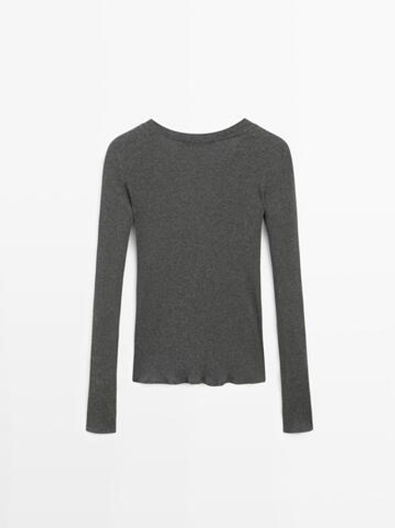 Massimo Dutti Футболка в рубчик с длинными рукавами, антрацитово-серый