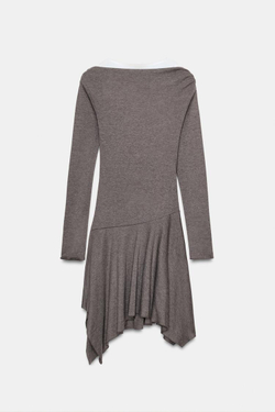 ZARA КОРОТКОЕ ПЛАТЬЕ АСИММЕТРИЧНОГО КРОЯ, КОРИЧНЕВЫЙ МЕЛАНЖ