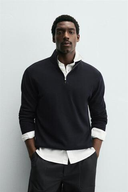 ZARA ДЖЕМПЕР ЖЕМЧУЖНОЙ ВЯЗКИ С МОЛНИЕЙ, МОРСКОЙ СИНИЙ