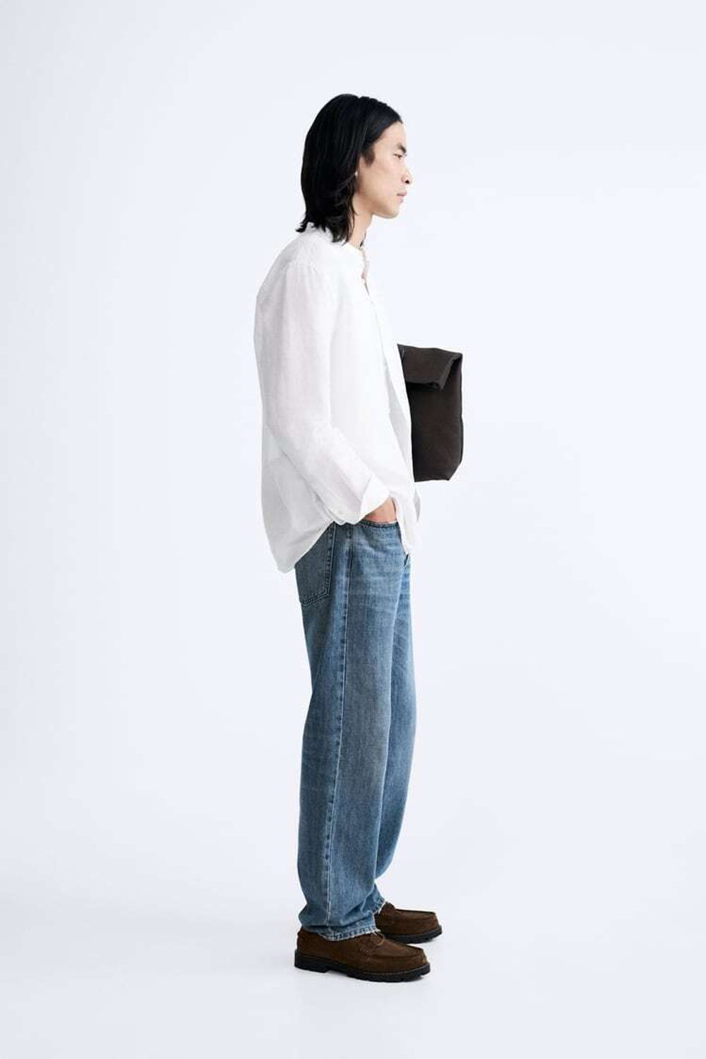 ZARA РУБАШКА ИЗ ХЛОПКА И ЛЬНА, БЕЛЫЙ