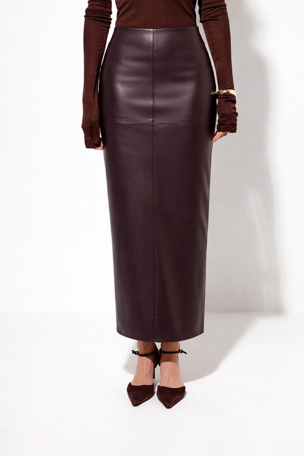 Юбка карандаш из экокожи шоколадного цвета
