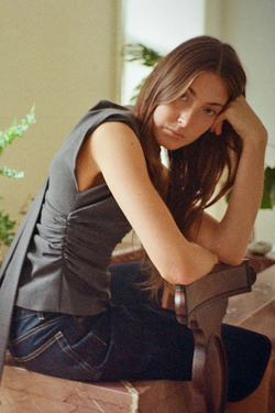 ZARA ТОП С ПОДПЛЕЧНИКАМИ, ТЕМНО-СЕРЫЙ