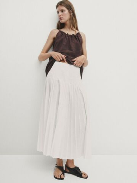 Massimo Dutti Расклешенная плиссированная юбка, белый