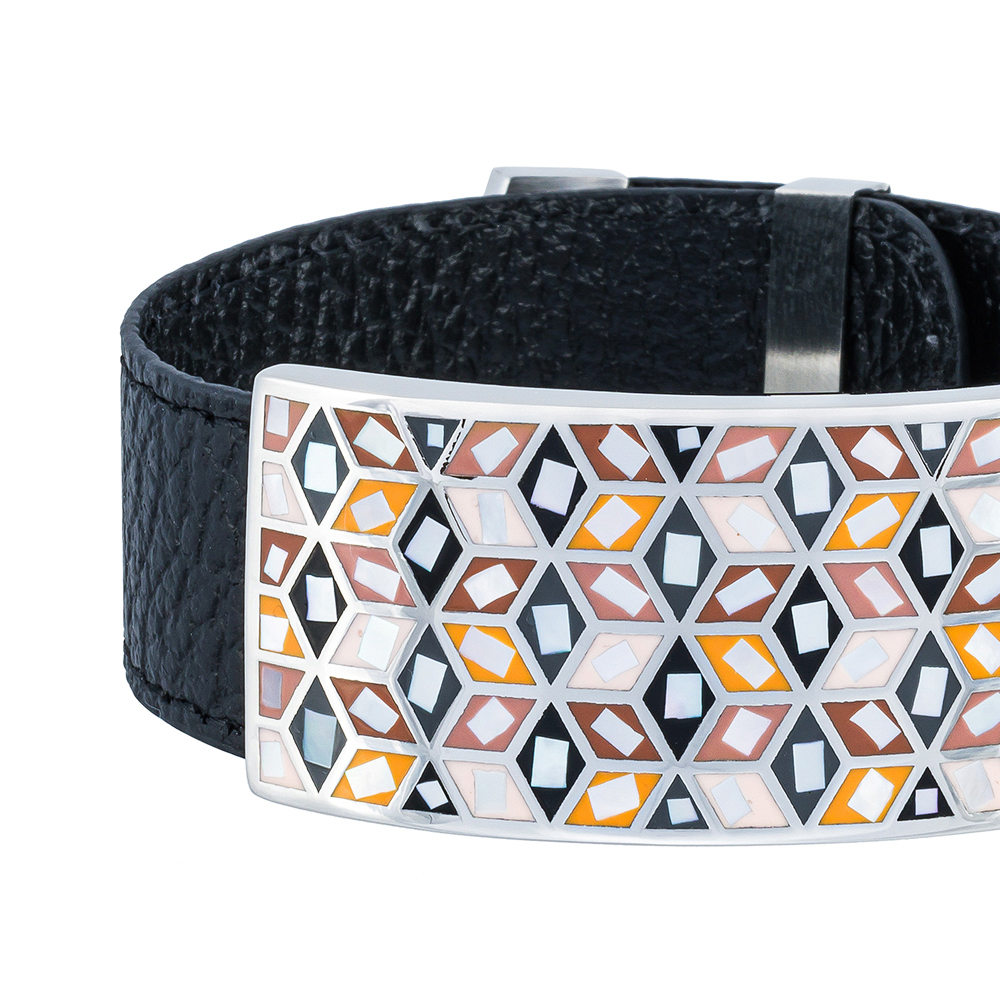 Браслет Fiore Luna на черном кожаном ремешке CB13209-4