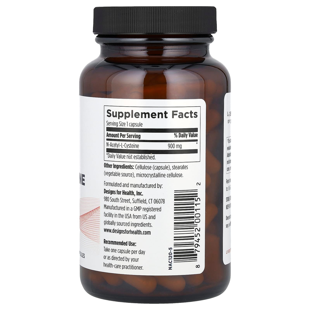 Designs For Health, N-ацетил-L-цистеин, 120 вегетарианских капсул (900 мг в 1 капсуле)