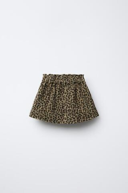 ZARA ЮБКА ИЗ МИКРОВЕЛЬВЕТА С АНИМАЛИСТИЧЕСКИМ ПРИНТОМ, СВЕТЛО-ЗЕЛЕНЫЙ