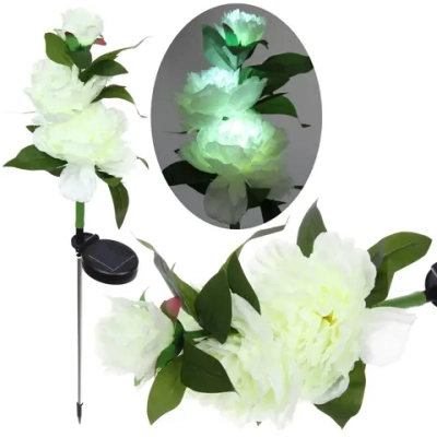 Светильник на солн.батарее (фигура на спице с подсветкой) «Великолепная роза» 73 см, Белый (свечение белое)