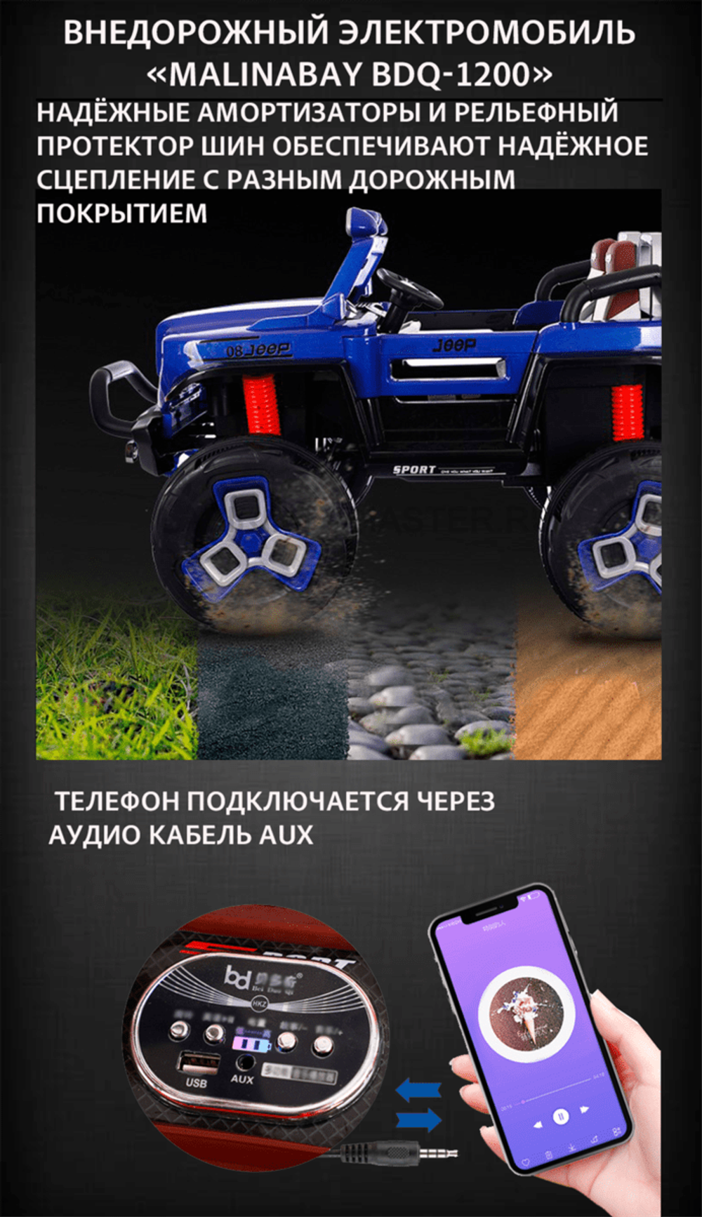 Внедорожный электромобиль "MalinaBay BDQ-1200",синий