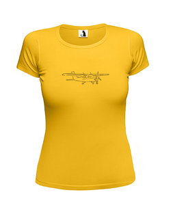Футболка с самолетом Cessna женская приталенная желтая с черным рисунком