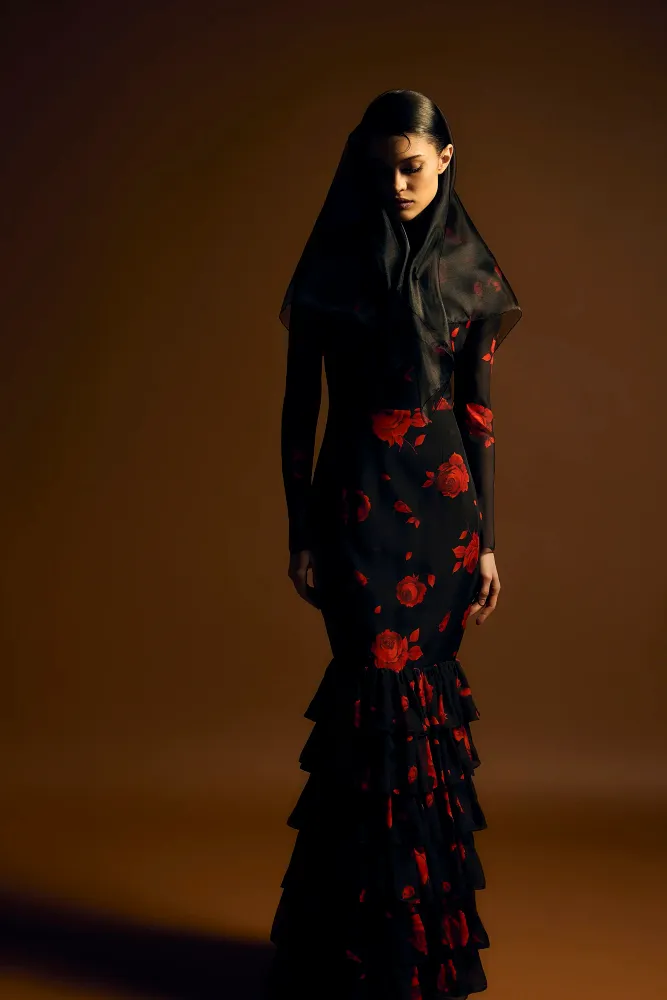 Рула макси (Rula maxi), платье макси из молочного шифона с цветочным принтом