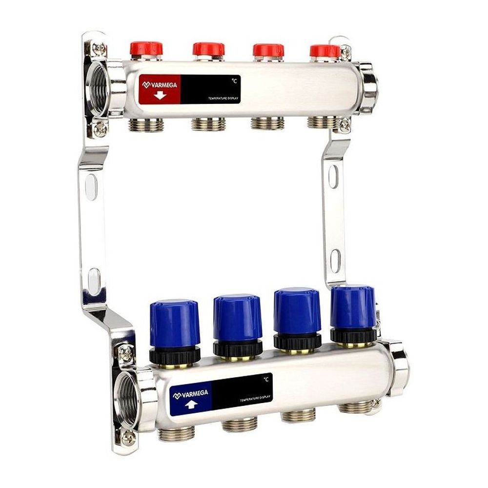 Коллектор из  нерж. стали без расходомеров с регулирующими клапанами 1", 4 x 3/4"EK