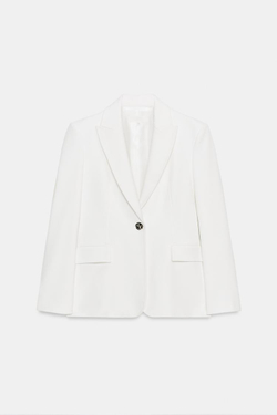 ZARA ПРИТАЛЕННЫЙ БЛЕЙЗЕР С ПОДПЛЕЧНИКАМИ, ЖЕЛТОВАТО-БЕЛЫЙ