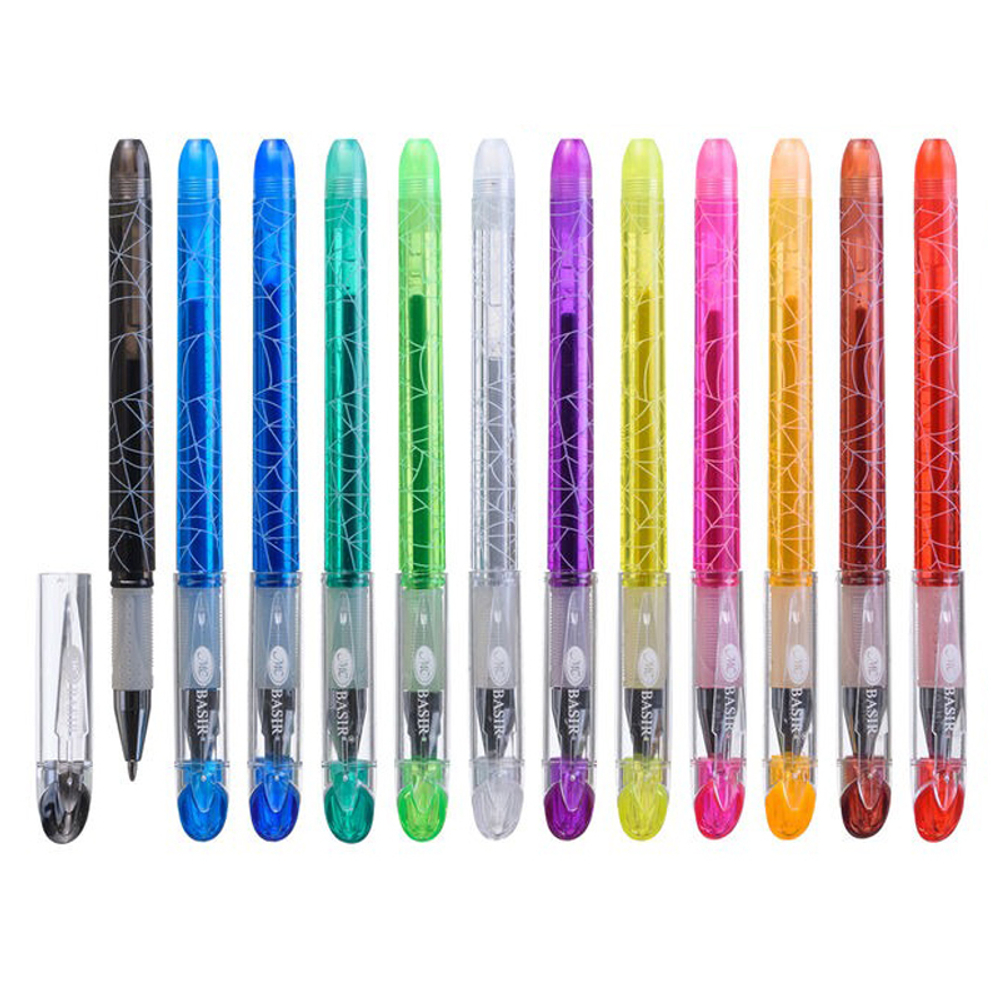 Ручка гелевая, Basir, цветные чернила, серия "Тату", с трафаретом для татуировки, 12 шт