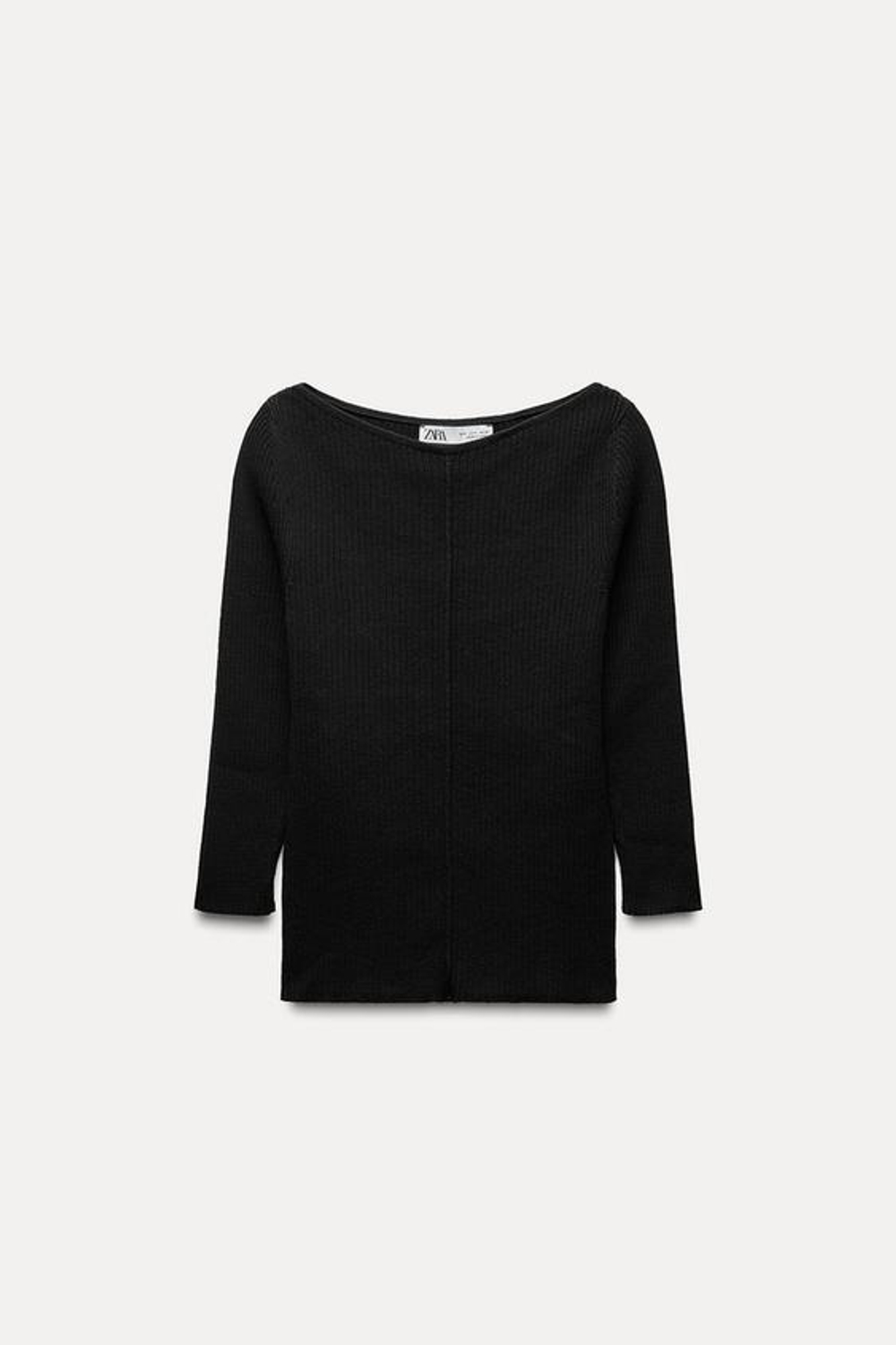 ZARA ТРИКОТАЖНЫЙ СВИТЕР В РУБЧИК, ЧЕРНЫЙ