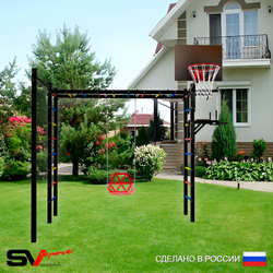 Уличная шведская стенка Sv Sport рукоход с комплектом турник прямой У5392К (Турник/Брусья/Со спинкой/Щит баскет)