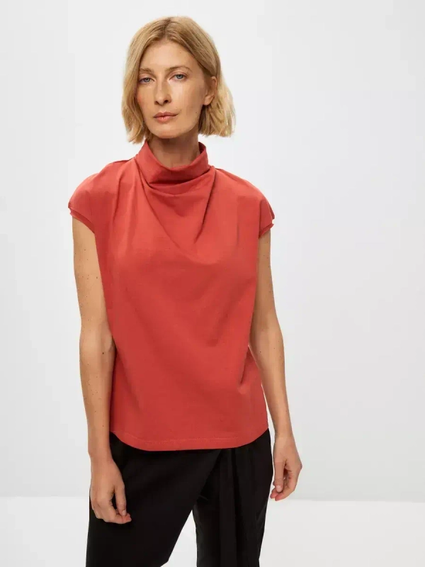 Футболка дизайнерская с цельнокроеным воротником терракотовый