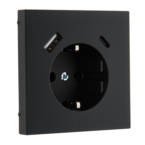Розетка с USB, 16А 250В с зарядным (A+C) 3,4А LIREGUS MODERN IUK-3-01.M/SWM чёрный матовый