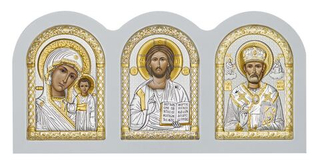 Триптих, Спаситель, Казанская БМ, Николай Чудотворец, икона, белое дерево 320х160