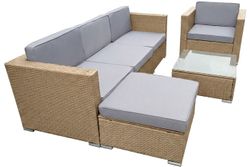 "Даллас" лаунж-зона из искусственного ротанга на 5 персон, цвет соломенный