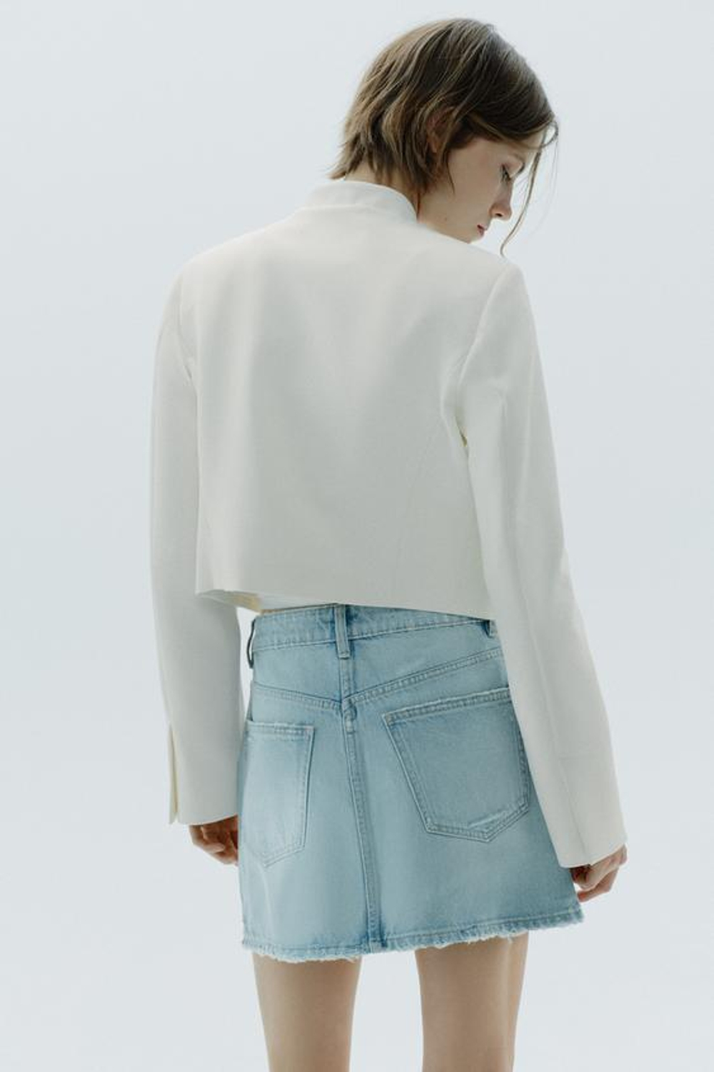 ZARA ДЖИНСОВАЯ ЮБКА TRF С РАЗРЕЗАМИ, НЕБЕСНО-ГОЛУБОЙ