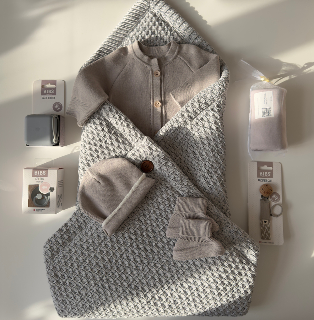 Конверт-плед 2в1 вязаный демисезон серый