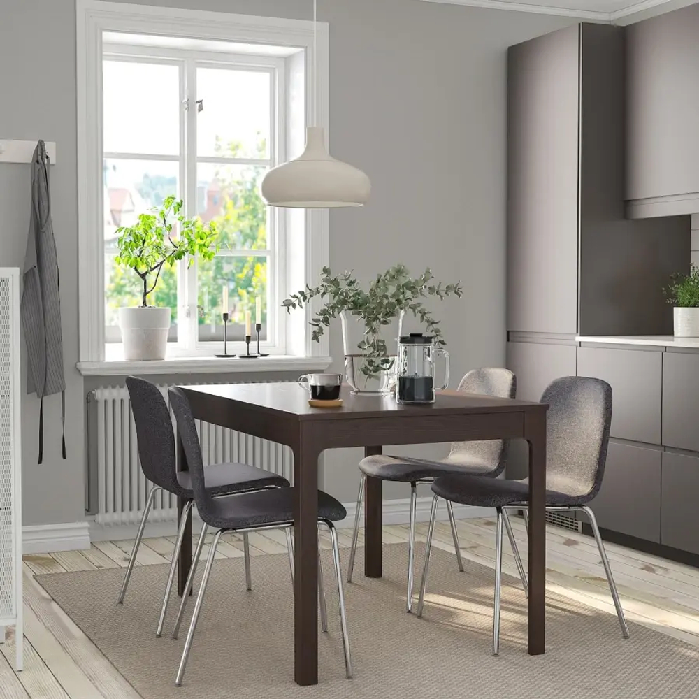 Стол и 4 стула - EKEDALEN / KARLPETTER IKEA/ ЭКЕДАЛЕН/КАРЛПЕТТЕР  ИКЕА, 180/120х80 см, темно-коричневый/ средне-серый хром