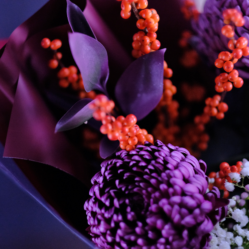 Купить Букет с хризантемой Bigoudi Purple #669 (готовый букет)