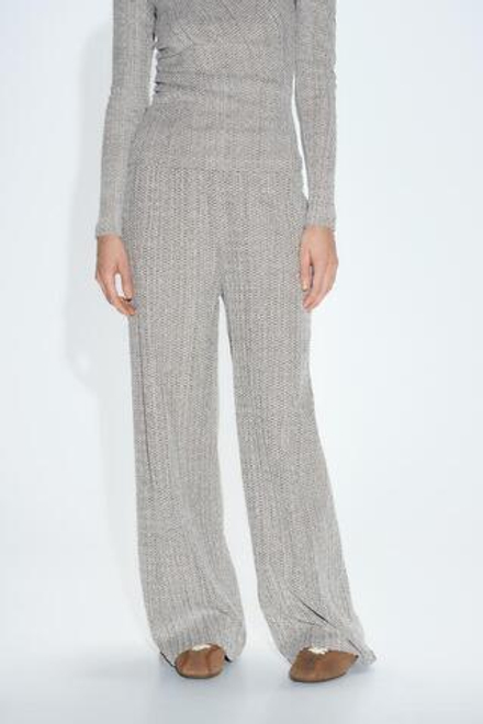 ZARA ШИРОКИЕ БРЮКИ С ТЕКСТУРНЫМ УЗОРОМ, КОРИЧНЕВЫЙ/ЭКРЮ