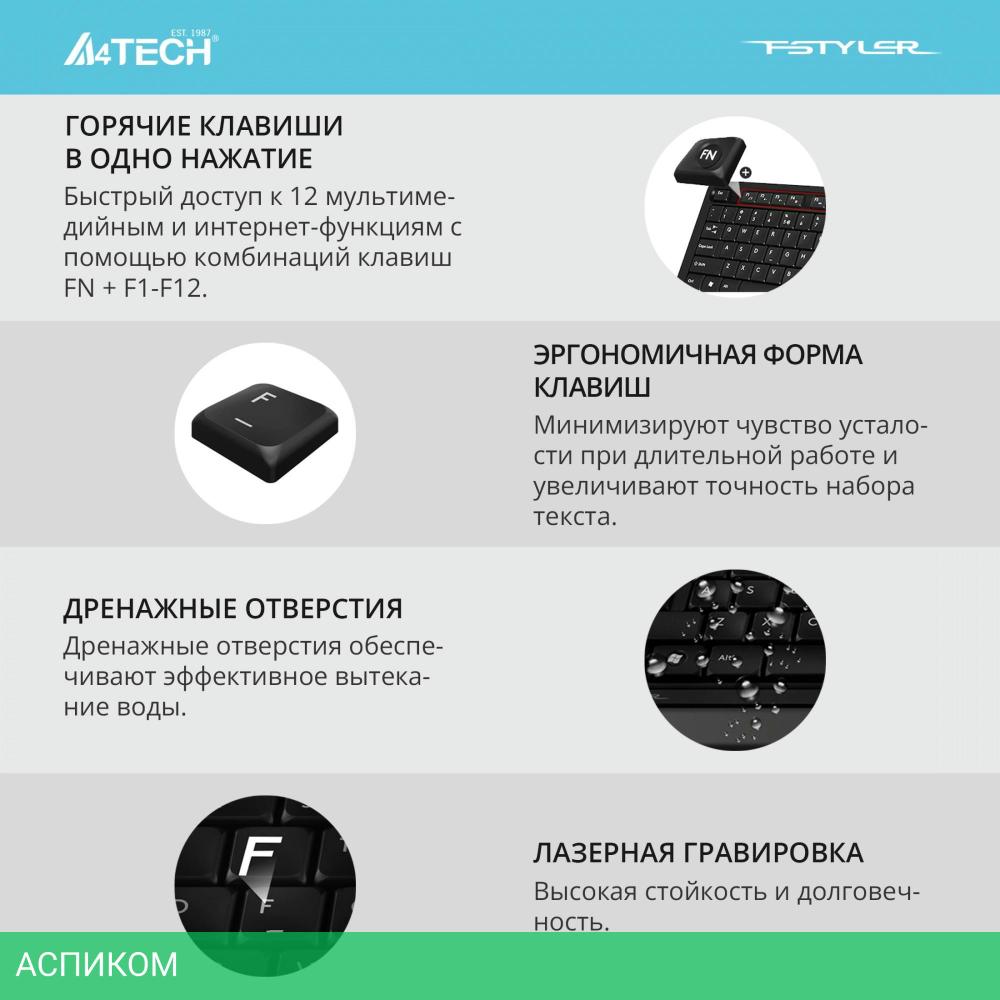 Набор периферии A4Tech Fstyler FG1010 Grey черный/серый