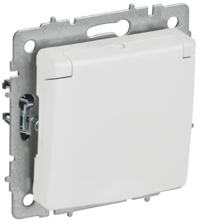 BRITE Розетка 1-местная с заземлением с защитными шторками и крышкой 16А IP20 РСбш10-3-БрАБ арктический белый IEK