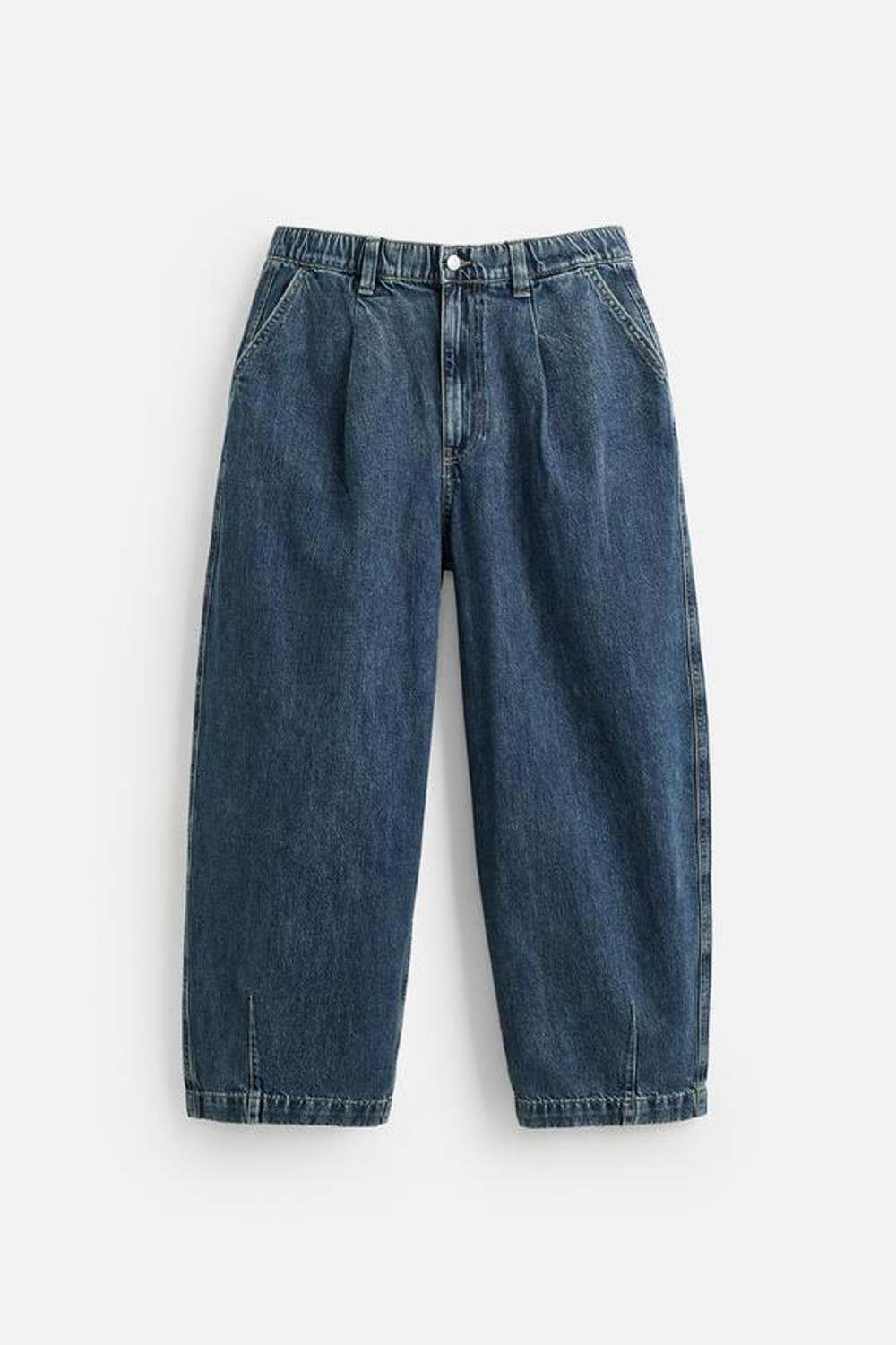 ZARA ДЖИНСОВЫЕ БРЮКИ ЧИНОС ШИРОКОГО КРОЯ СО СКЛАДКАМИ, ВЫЦВЕТШИЙ СИНИЙ