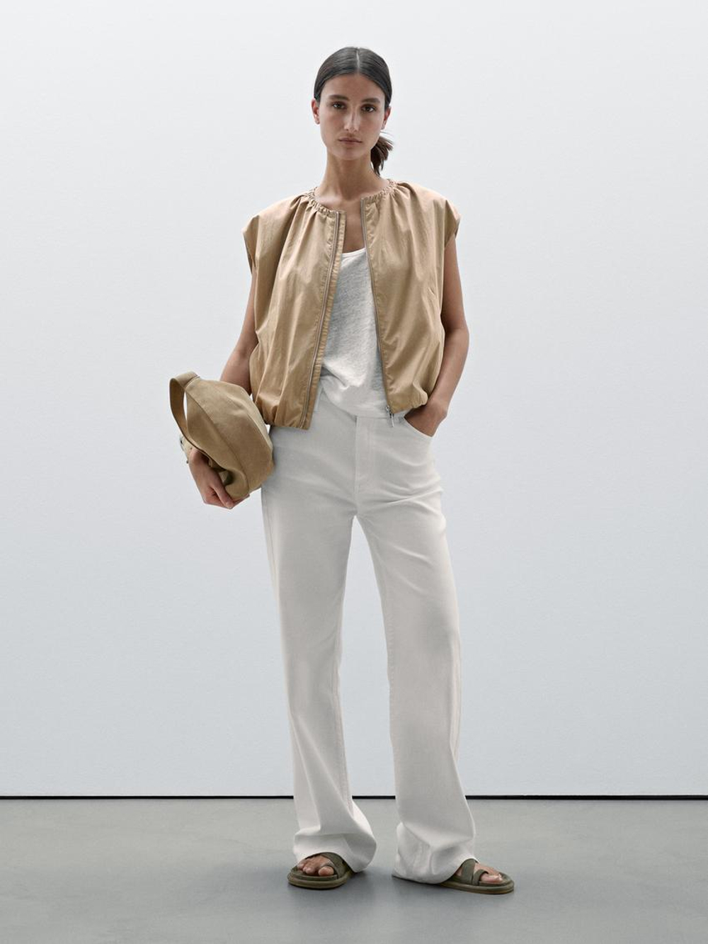 Massimo Dutti Жилет со сборкой, бежевый