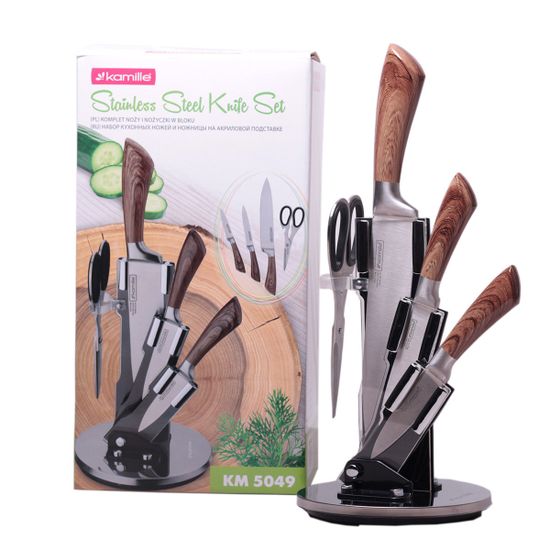 Набор кухонных ножей и ножницы на акриловой подставке 5 предметов Kamille КМ5049