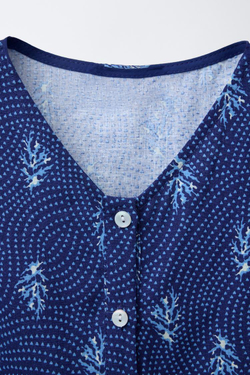 ZARA ТОП ИЗ СМЕСОВОГО ЛЬНА С ПРИНТОМ И БАНТОМ, ЧЕРНИЛЬНО-СИНИЙ