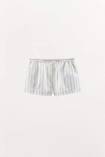 ZARA ШОРТЫ-БОКСЕРЫ В ПОЛОСКУ, ЭКРЮ