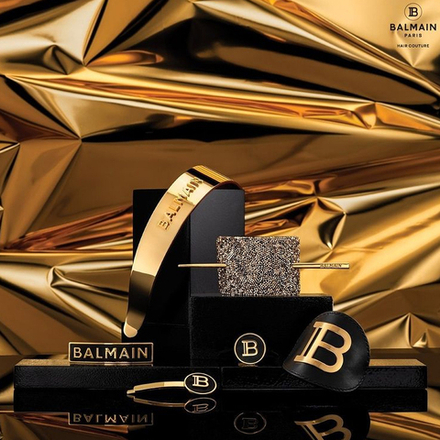 Balmain Hair Couture Золотой зажим черный с логотипом «В» Лимитированная коллекция
