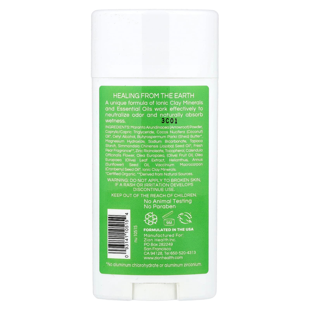 Zion Health, Bold, дезодорант ClayDry, свежесть груши, 80 г (2,8 унции)