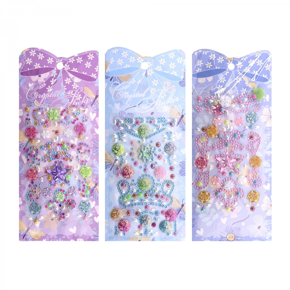 Наклейки-стразы Alingar, акриловые, "Ассорти" (корона,бант,бабочки), пакет с европодвесом