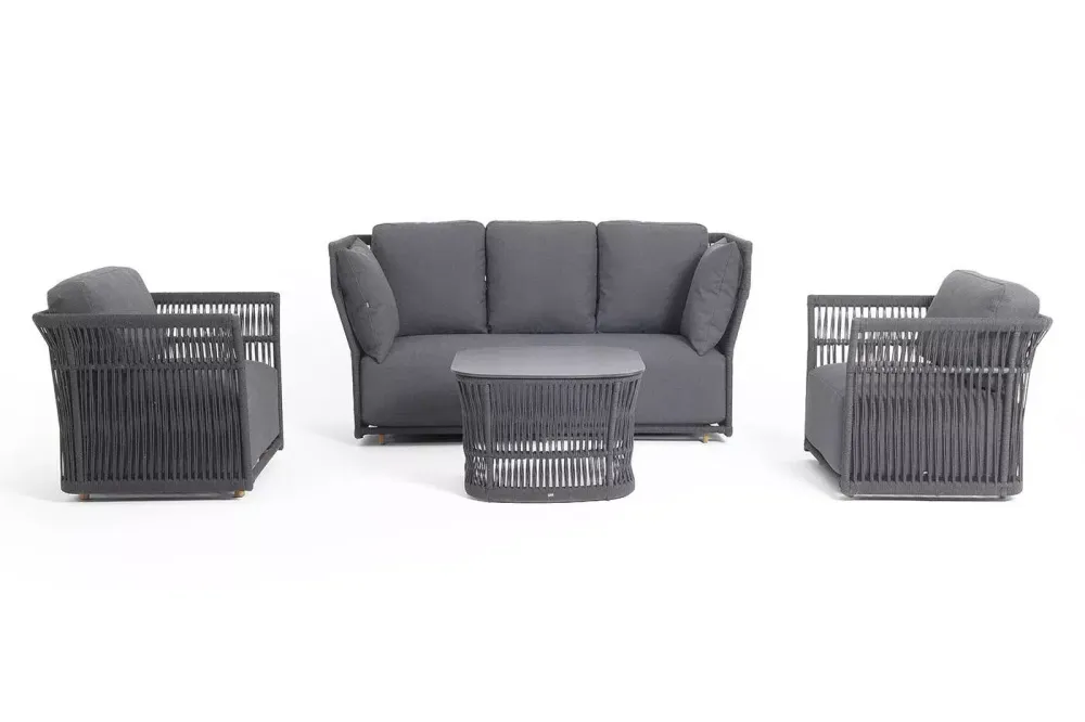 "Лугано" лаунж-зона 5-местная плетеная из роупа (веревки), каркас алюминиевый темно-серый, роуп темно-серый