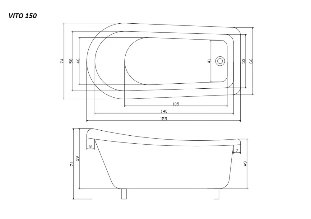 Ванна VITO 150G (1550x740x750) на львиных лапах (золото) Ceruttispa