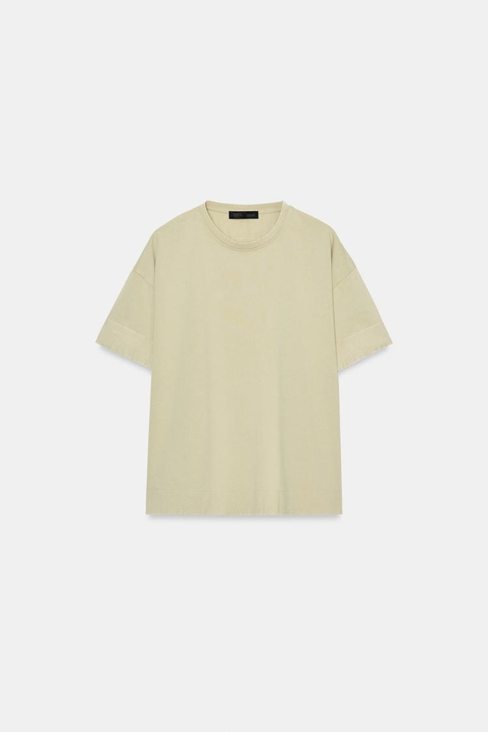 ZARA ФУТБОЛКА ИЗ ПЛОТНОГО ХЛОПКА С КОРОТКИМИ РУКАВАМИ, СВЕТЛО-ЗЕЛЕНЫЙ