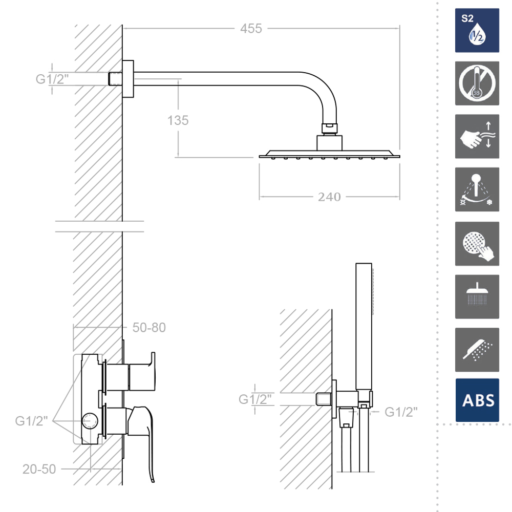 Встраиваемый смеситель для душа с тропическим и ручным душем YPSILON PLUS K6415021
